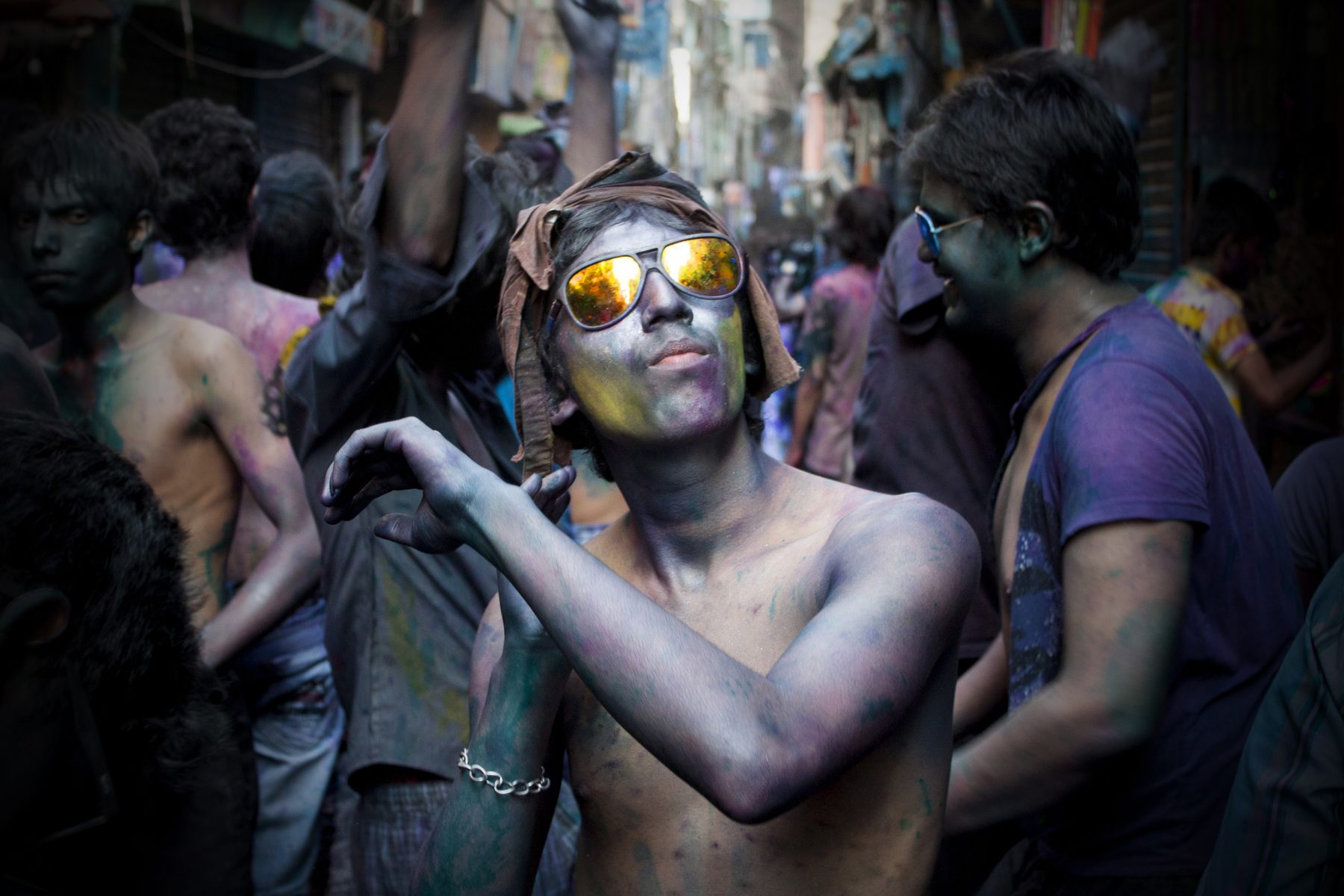 Holi celebration in Shakhari Bazar, Old Dhaka, 2014